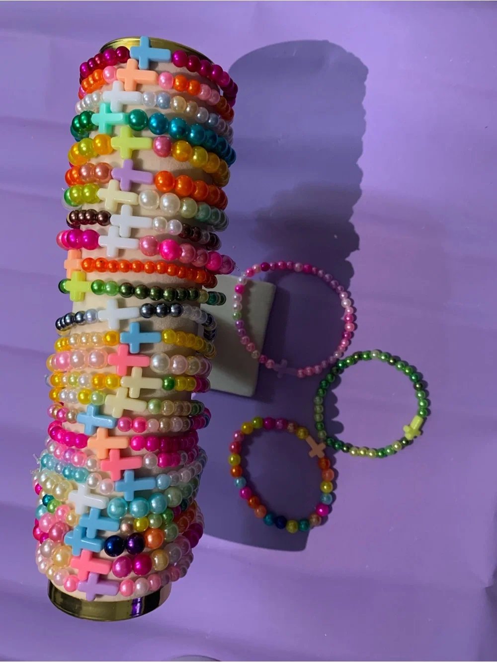Pastel Pink Cross Beaded Stretch Bracelet - Brand